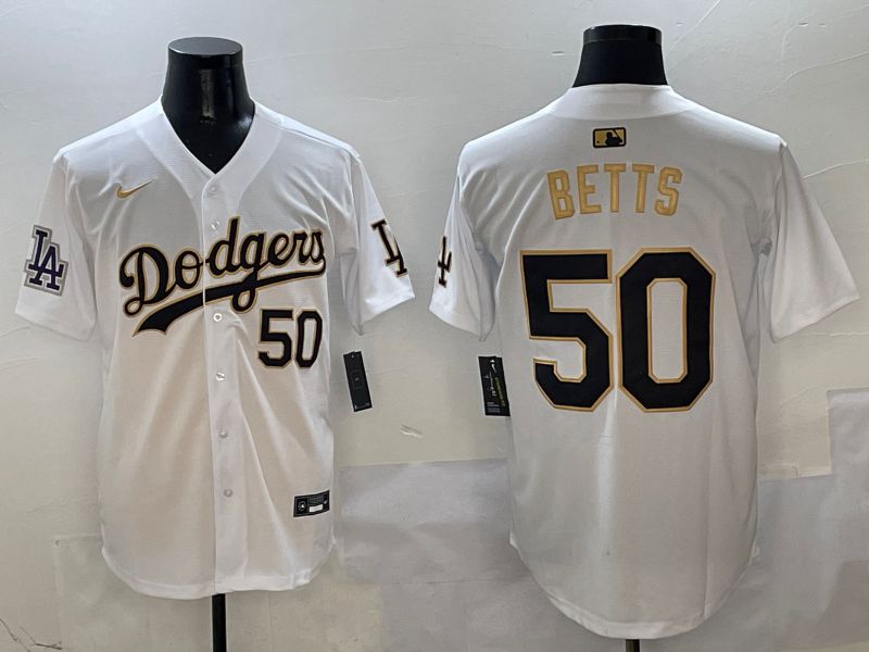 Men Los Angeles Dodgers 50 Betts White Black Game Nike 2025 MLB Jersey style 5